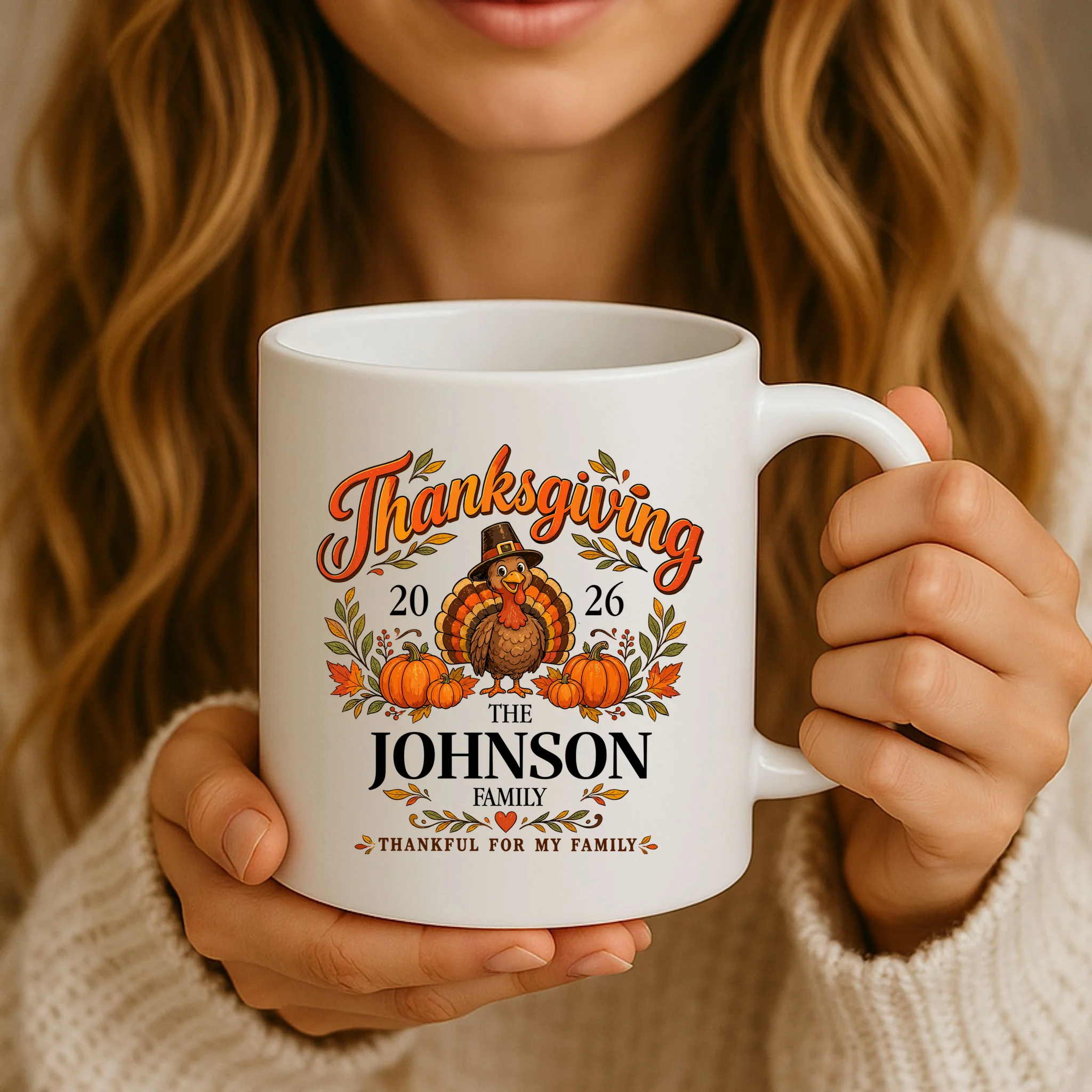 Custom Family Name Thanksgiving Mug - Front 2
