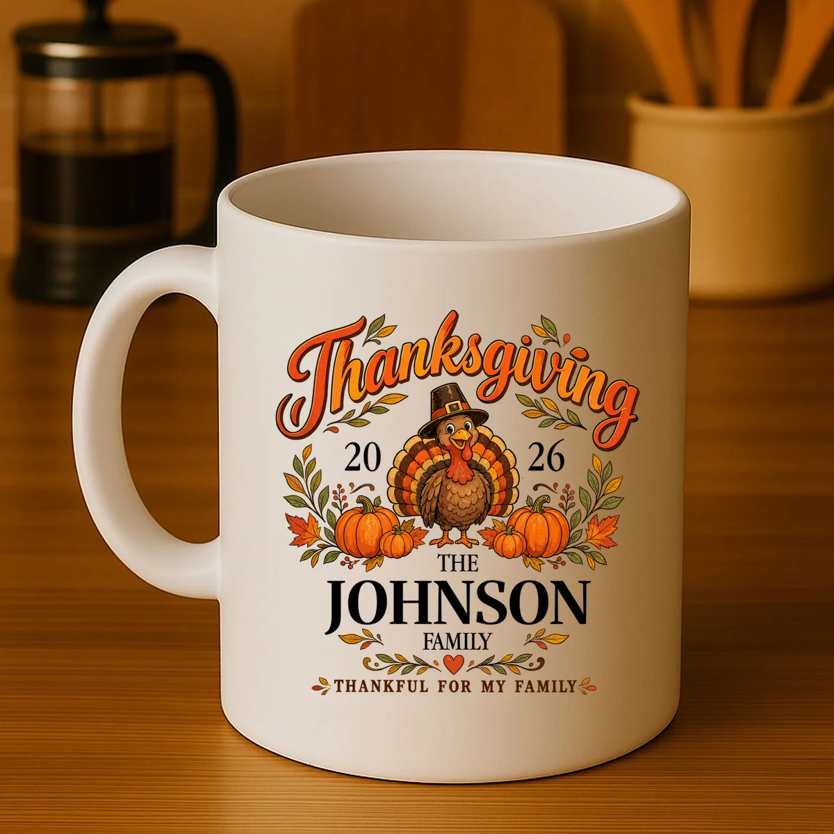 Custom Family Name Thanksgiving Mug - Front 3