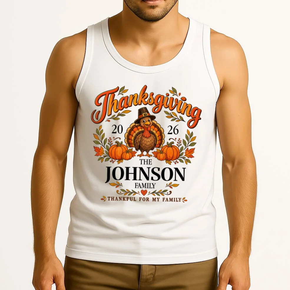 Custom Family Name Thanksgiving Men's Tank Top - Front 2