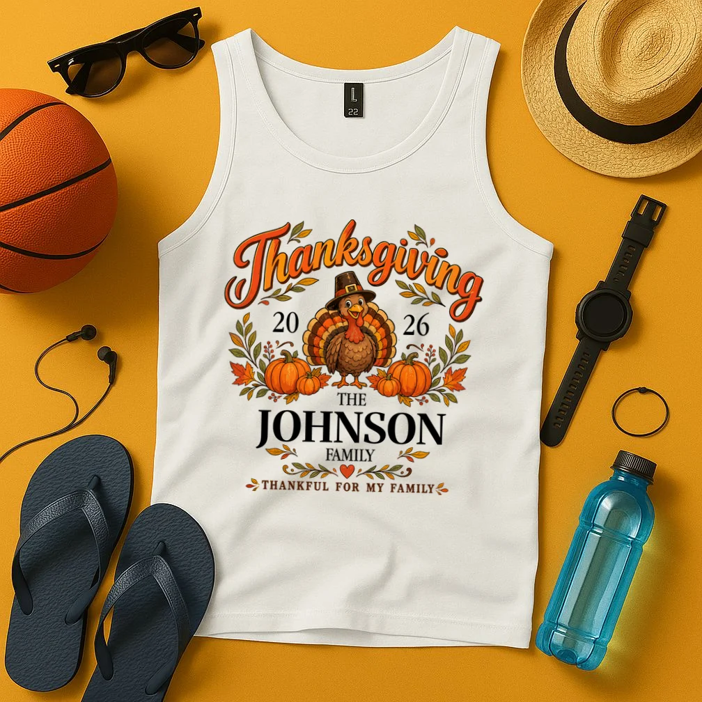 Custom Family Name Thanksgiving Men's Tank Top - Front 3