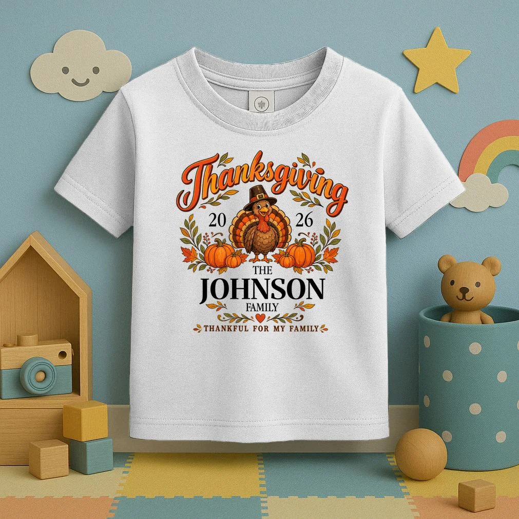 Custom Family Name Thanksgiving Toddler T-Shirt - Front 2