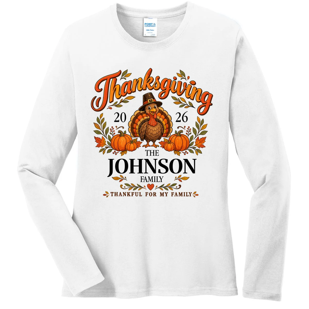Custom Family Name Thanksgiving Women's Long Sleeve Shirt - Front