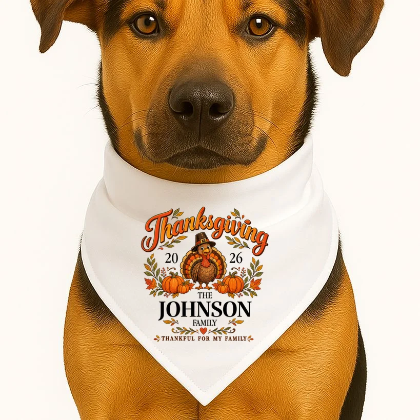 Personalized Thanksgiving Shirt Custom Family Thanksgiving Turkey Day Dog Bandana - Front 1