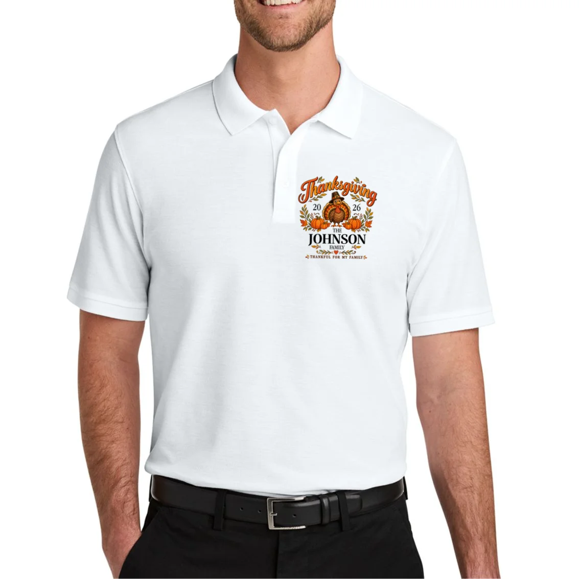 Personalized Thanksgiving Shirt Custom Family Thanksgiving Turkey Day Men's Polo - Front 1