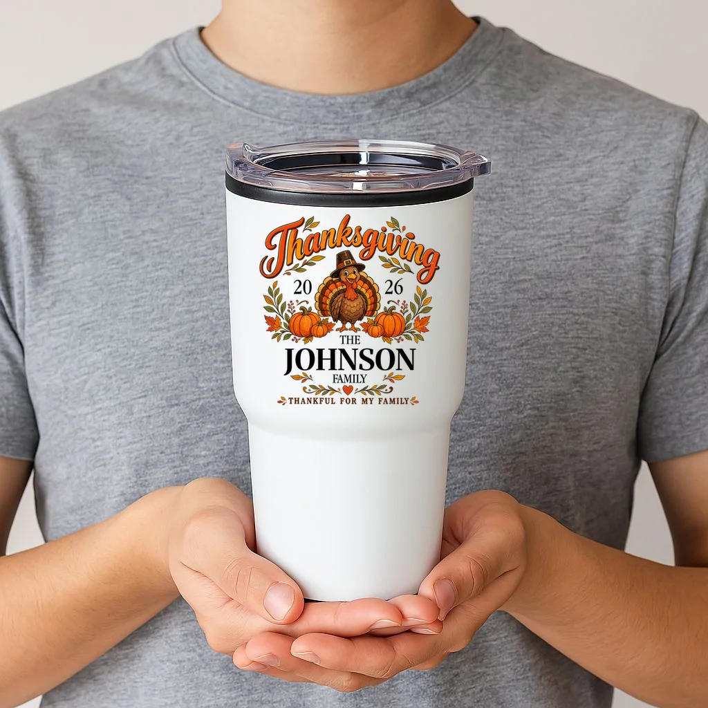 Personalized Thanksgiving Shirt Custom Family Thanksgiving Turkey Day 20oz Tumbler - Front 1