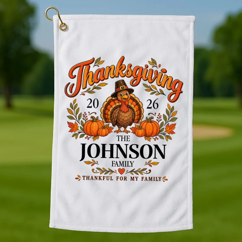Personalized Thanksgiving Shirt Custom Family Thanksgiving Turkey Day Golf Towel - Front 1