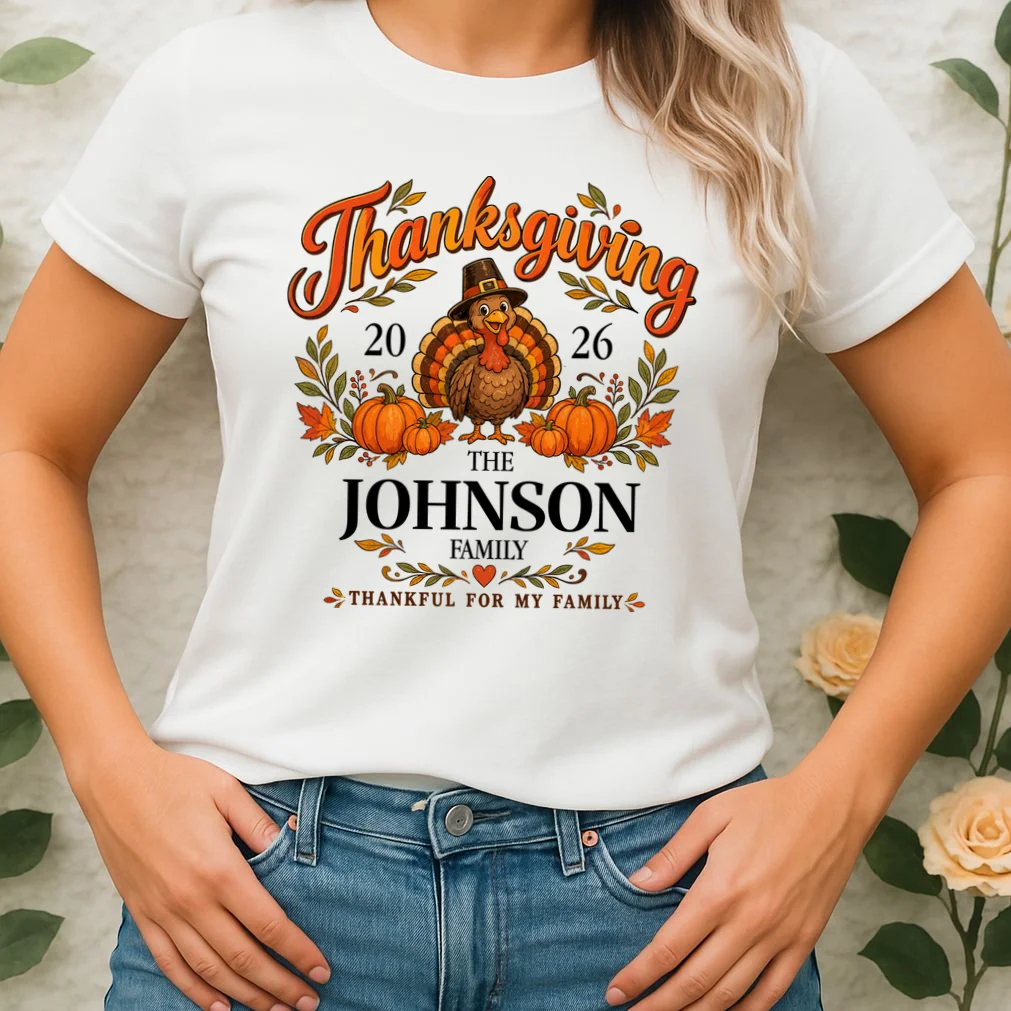 Personalized Thanksgiving Shirt Custom Family Thanksgiving Turkey Day Women's T-Shirt - Front 1