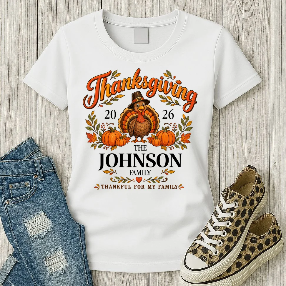 Personalized Thanksgiving Shirt Custom Family Thanksgiving Turkey Day Women's T-Shirt - Front 2