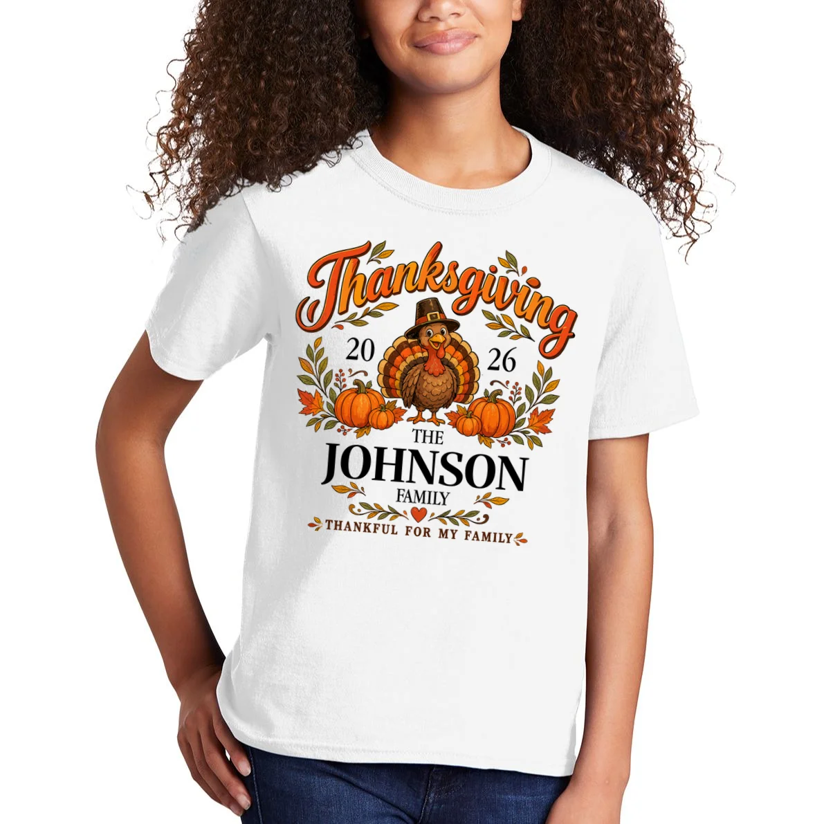 Personalized Thanksgiving Shirt Custom Family Thanksgiving Turkey Day Kids T-Shirt - Front 1