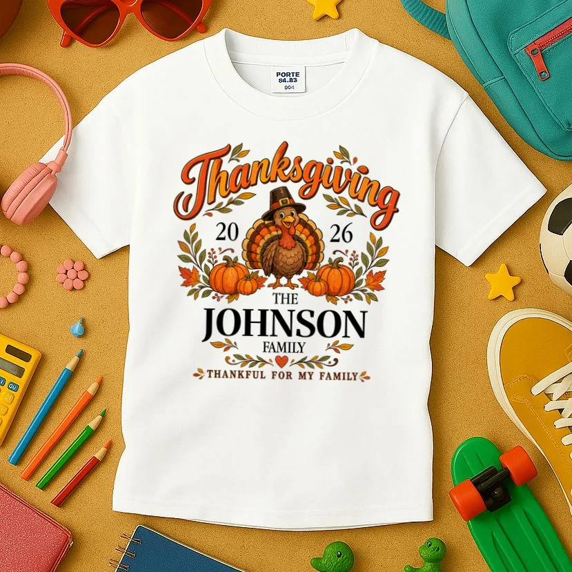 Personalized Thanksgiving Shirt Custom Family Thanksgiving Turkey Day Kids T-Shirt - Front 2