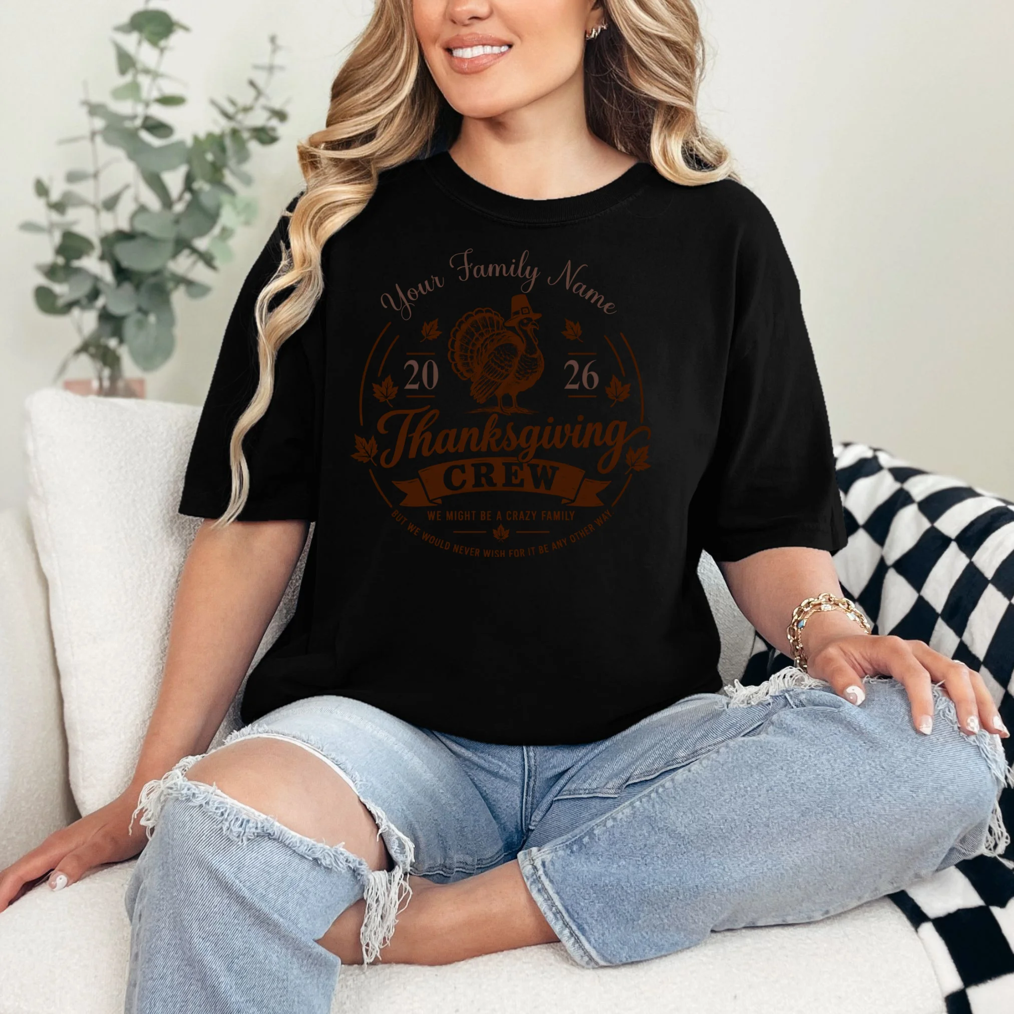 Custom Family Thanksgiving Comfort Colors Unisex T-Shirt - Front 1
