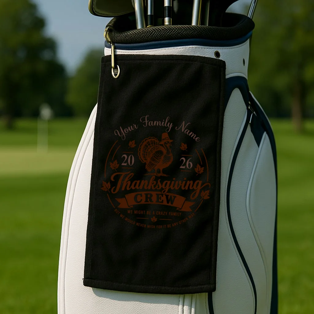 Personalized Thanksgiving Shirt Custom Family Thanksgiving Turkey Day Shirt Golf Towel - Front 2