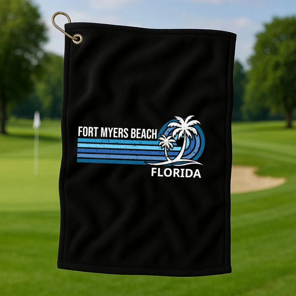 Custom Family Vacation Personalized Beach Gift Retro Golf Towel - Front 1