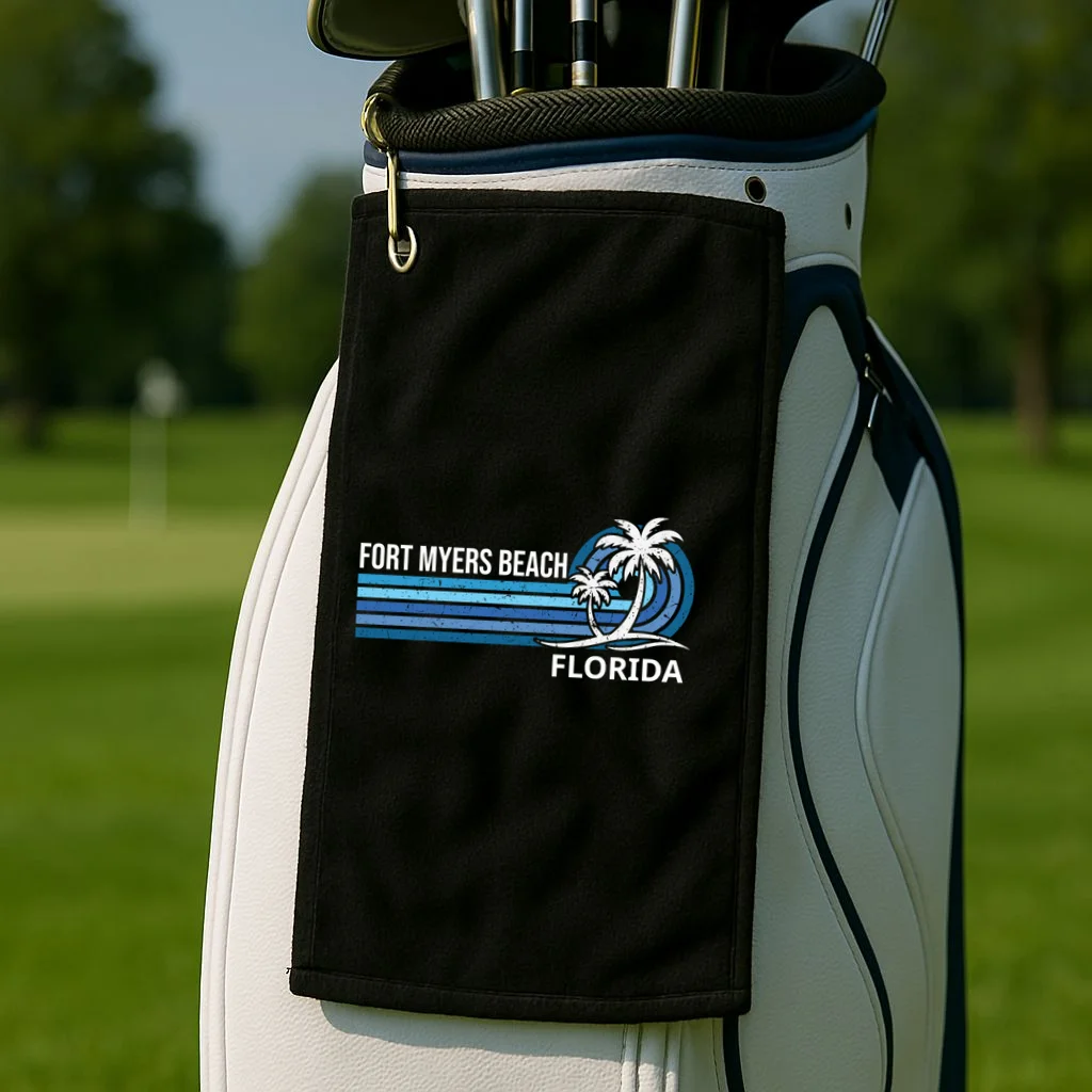 Custom Family Vacation Personalized Beach Gift Retro Golf Towel - Front 2