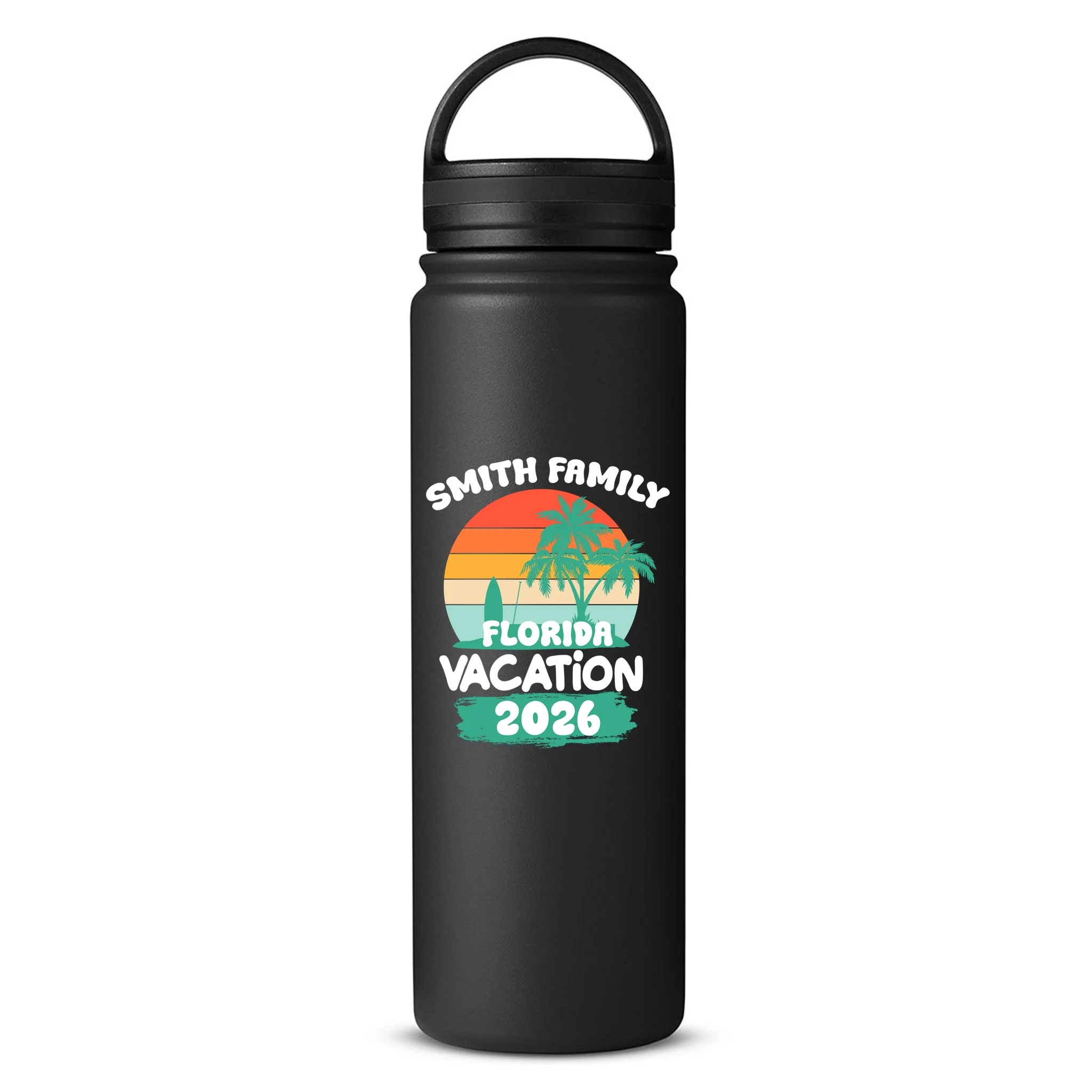 Custom Family Vacation Trip Personalized 24oz Water Bottle - Front