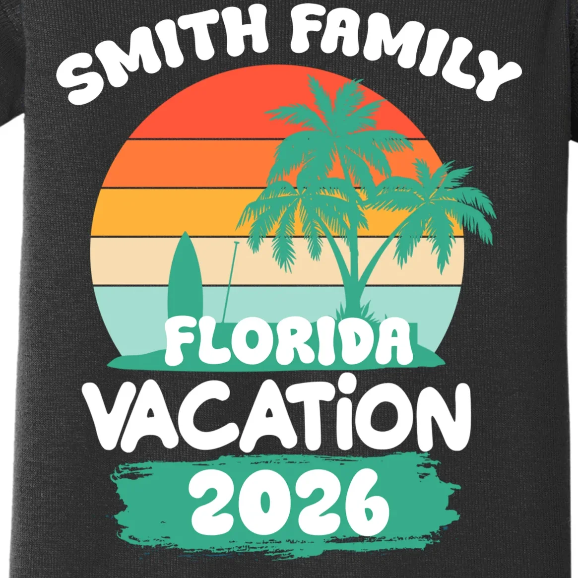 Custom Family Vacation Trip Personalized Baby Bodysuit - Front - Close-up