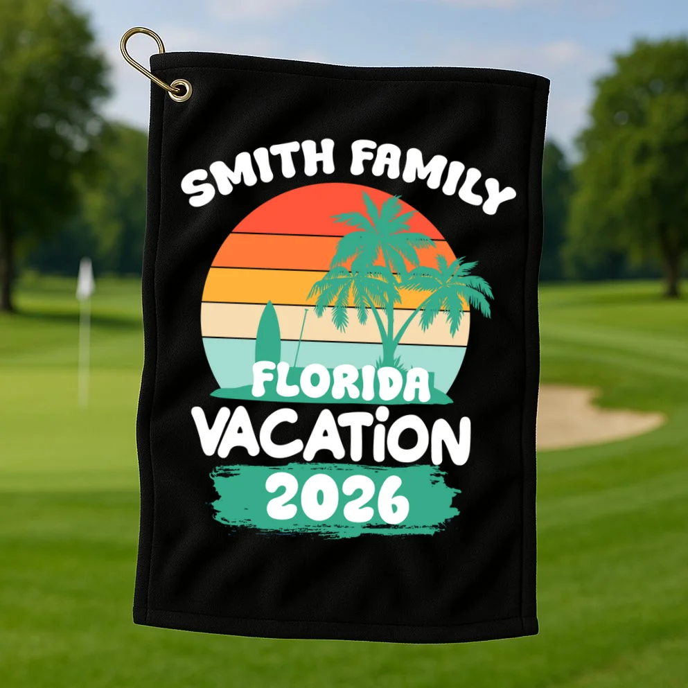Custom Family Vacation Trip Personalized Golf Towel - Front 1