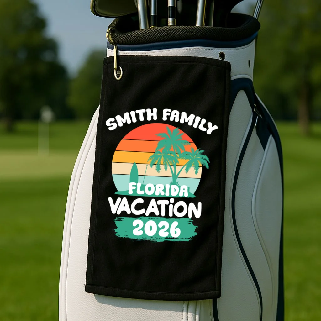 Custom Family Vacation Trip Personalized Golf Towel - Front 2