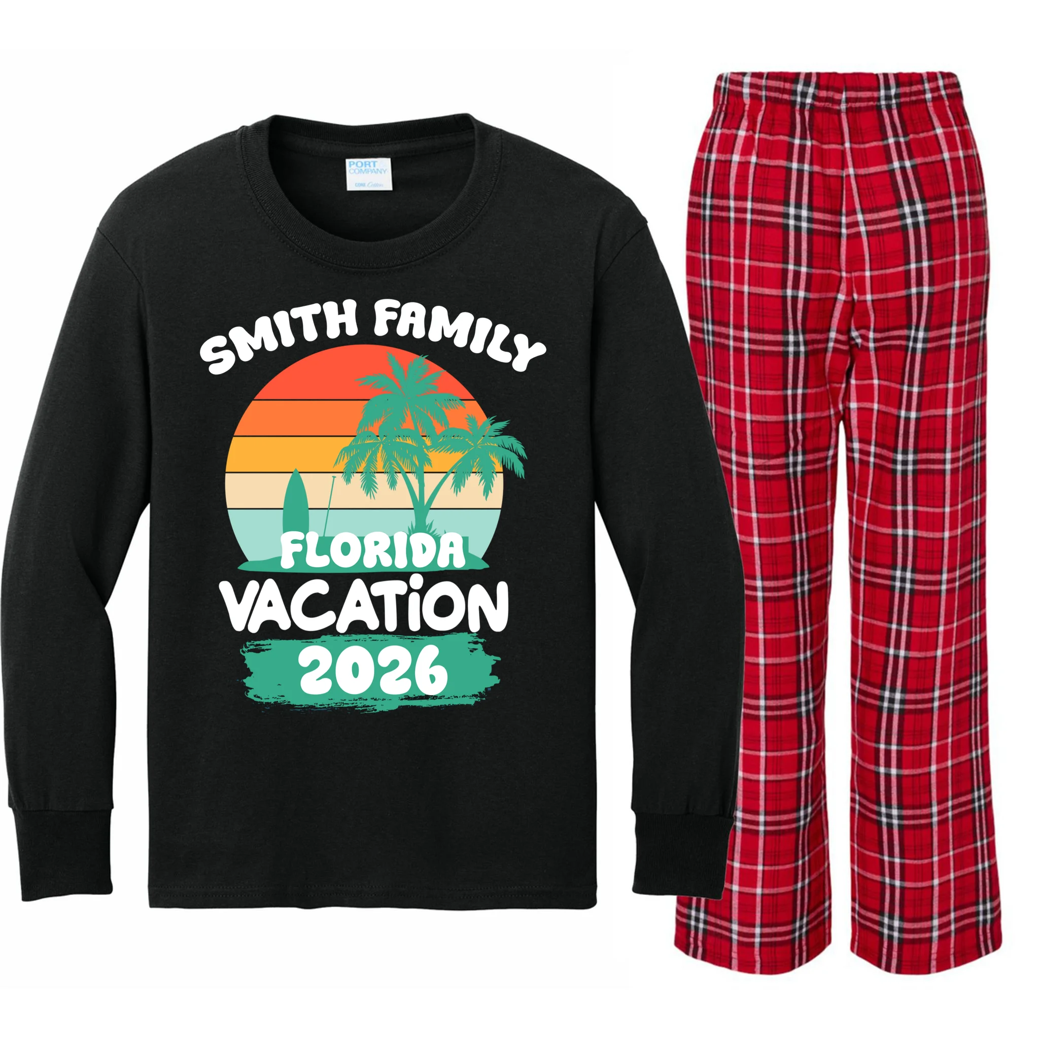 Custom Family Vacation Trip Personalized Kids Long Sleeve Pajamas - Front