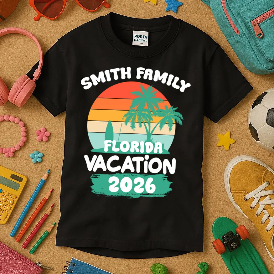 Custom Family Vacation Trip Personalized Kids T-Shirt - Front 2