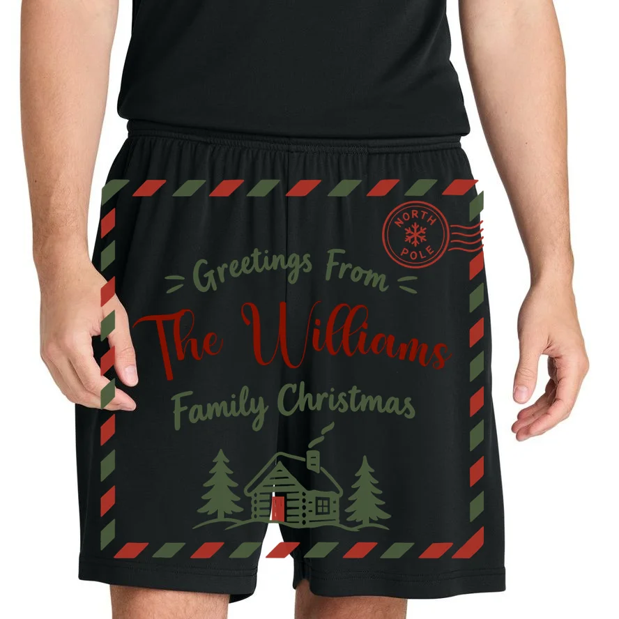 Custom Personalized  “Greetings From” Family Christmas Name Men's Shorts - Front 1