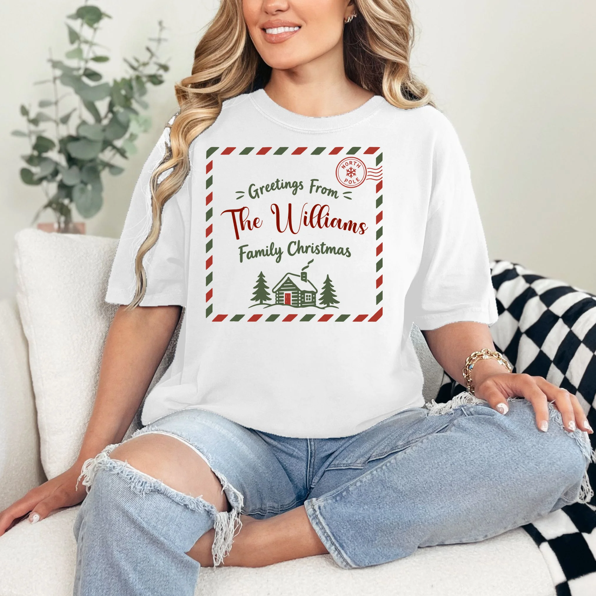 Custom Personalized  “Greetings From” Family Christmas Name Comfort Colors Unisex T-Shirt - Front 1