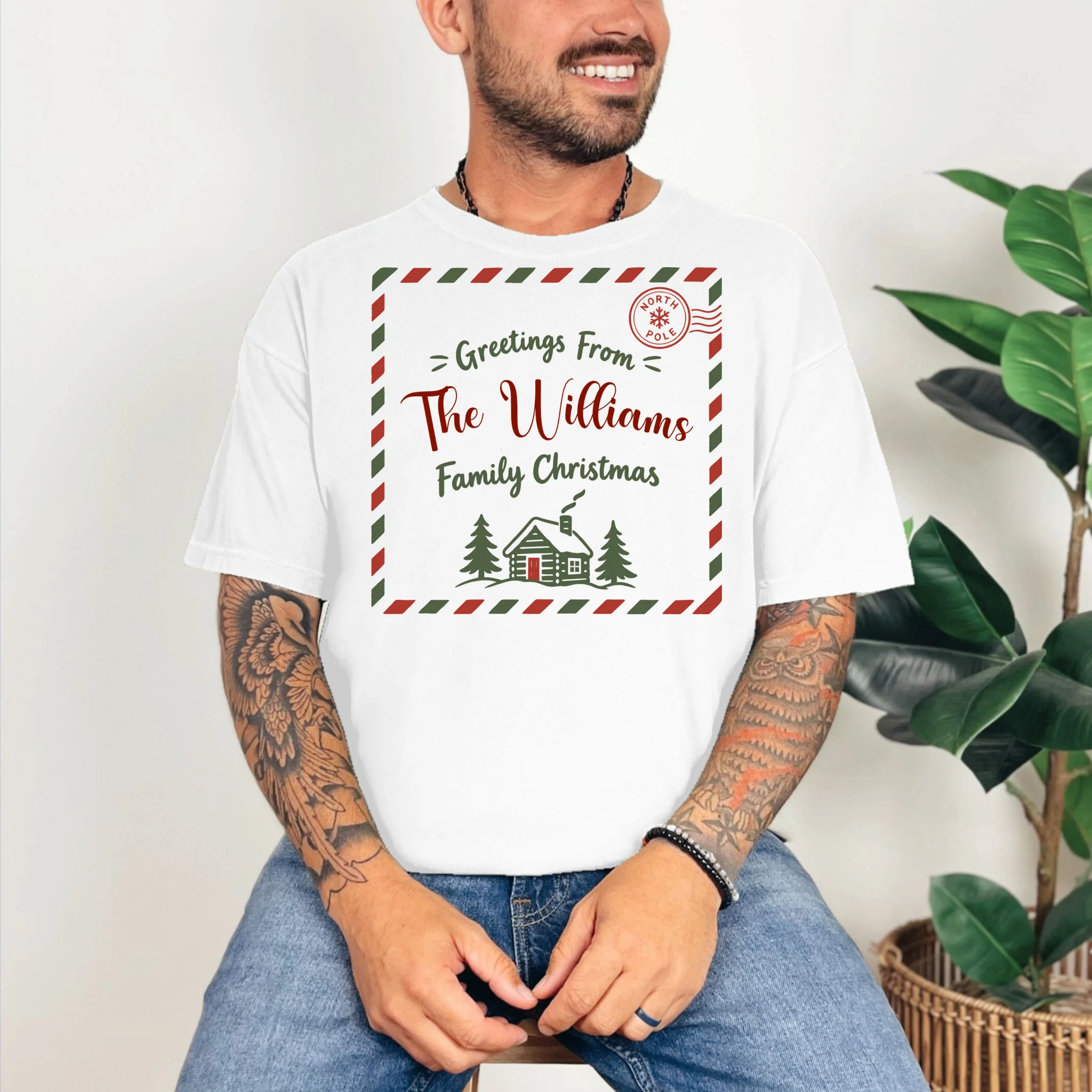 Custom Personalized  “Greetings From” Family Christmas Name Comfort Colors Unisex T-Shirt - Front 2