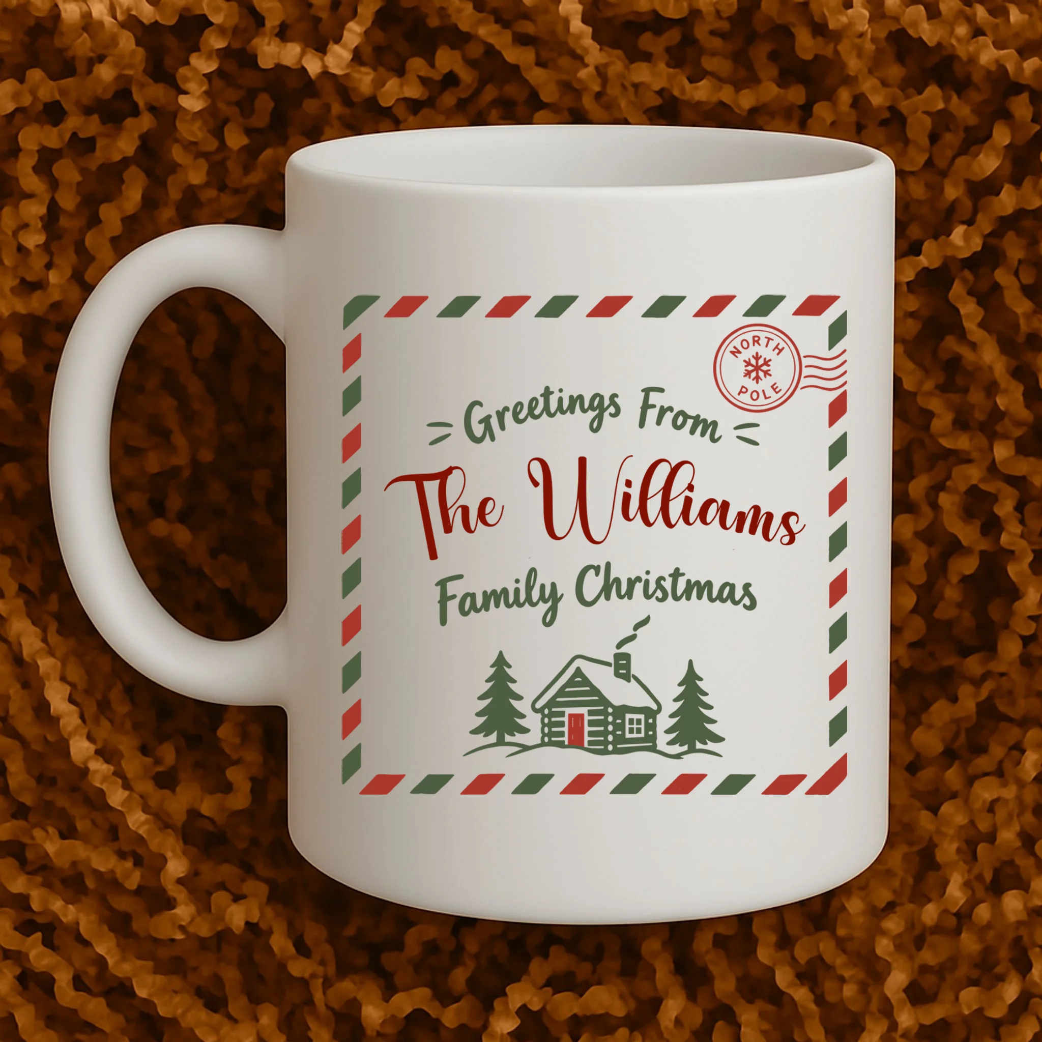 Custom Personalized “Greetings From” Family Christmas Name Mug - Front 1