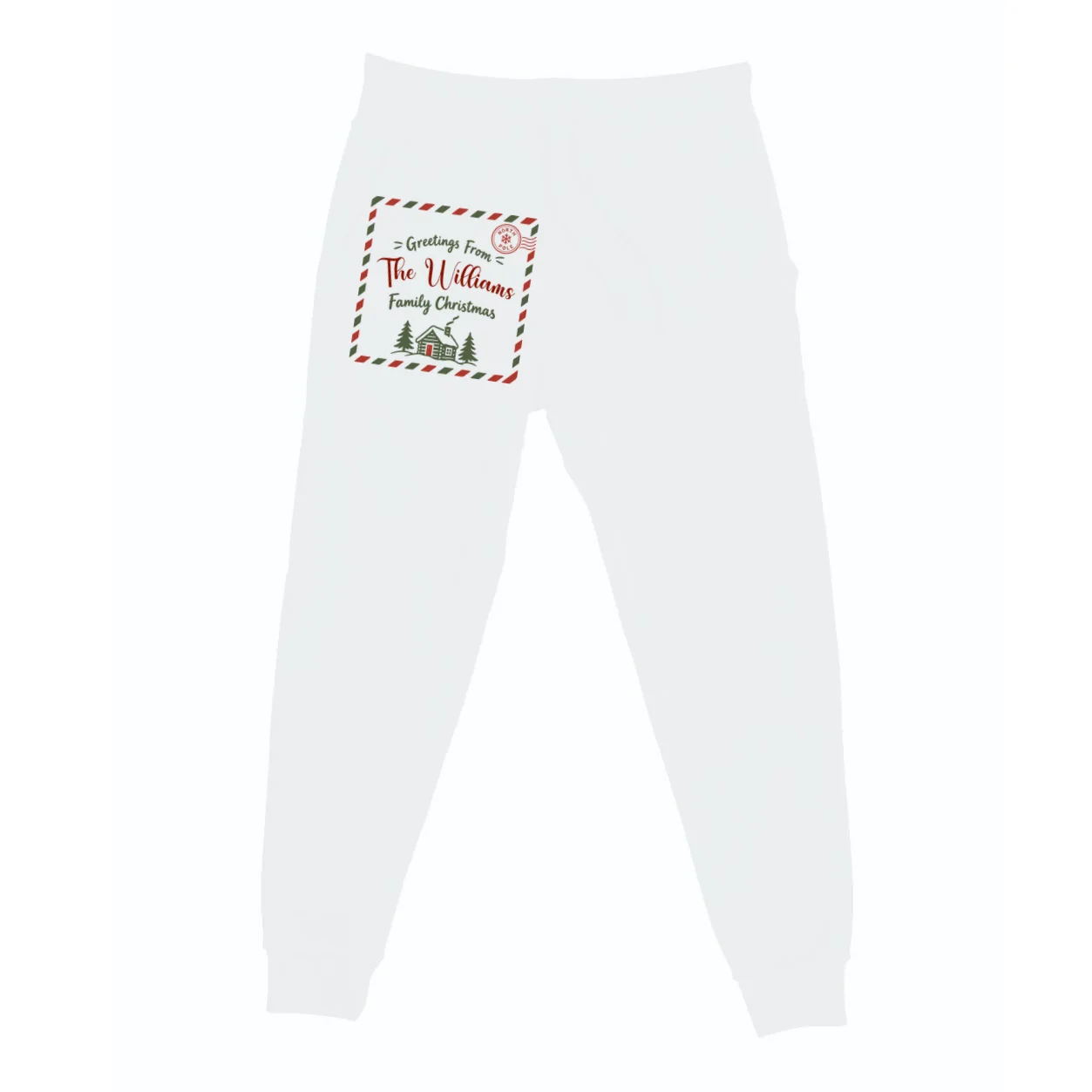 Custom Personalized  “Greetings From” Family Christmas Name Men's Sweatpants Front