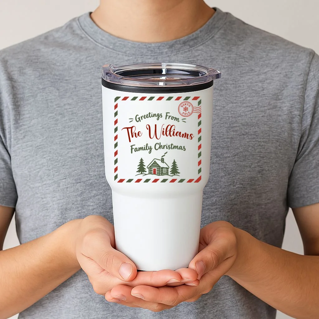 Custom Personalized  “Greetings From” Family Christmas Name 20oz Tumbler - Front 1