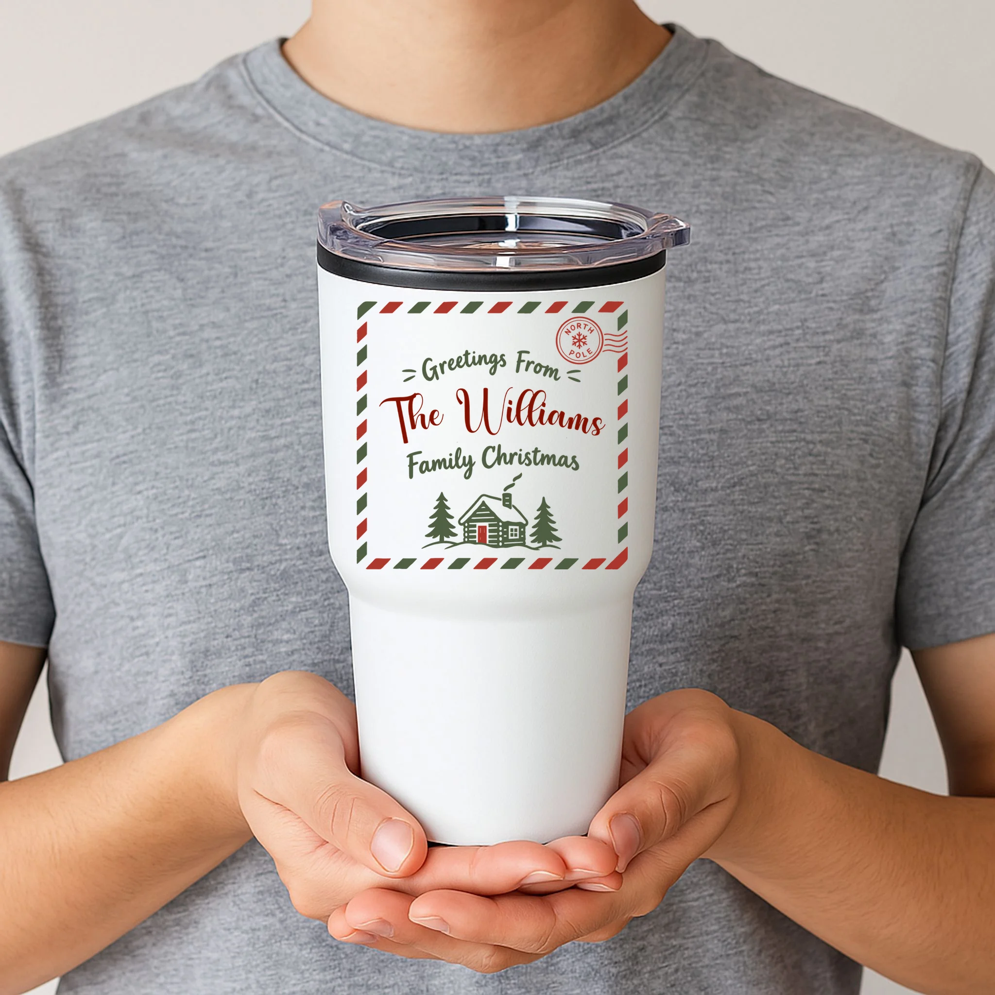 Custom Personalized “Greetings From” Family Christmas Name 20oz Tumbler - Front 1