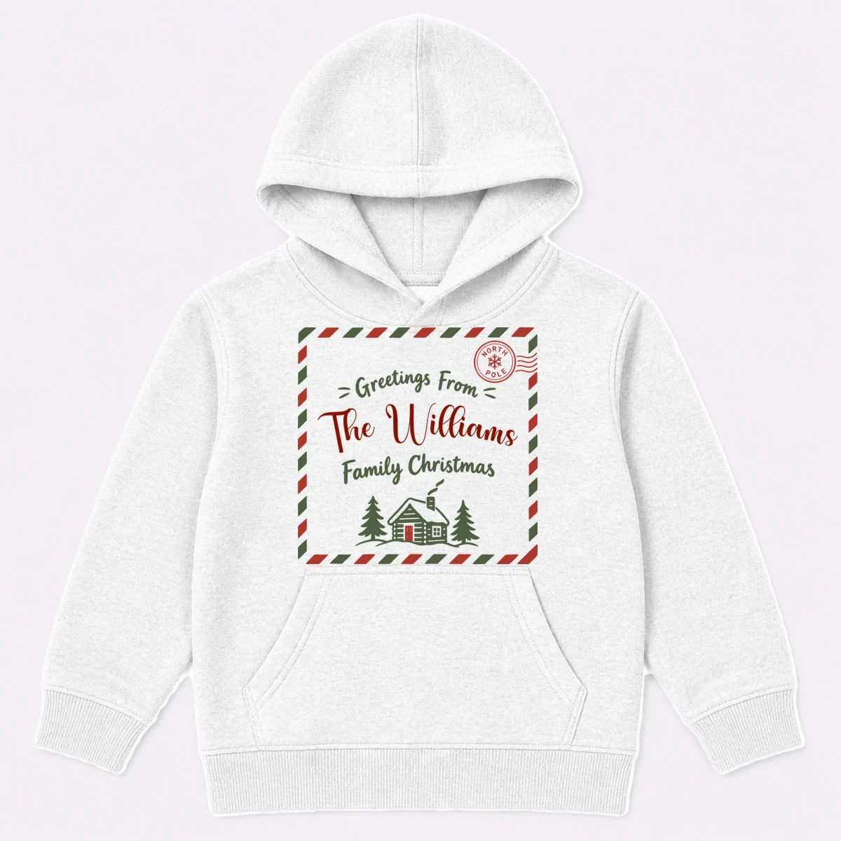 Custom Personalized “Greetings From” Family Christmas Name Kids Hoodie - Front