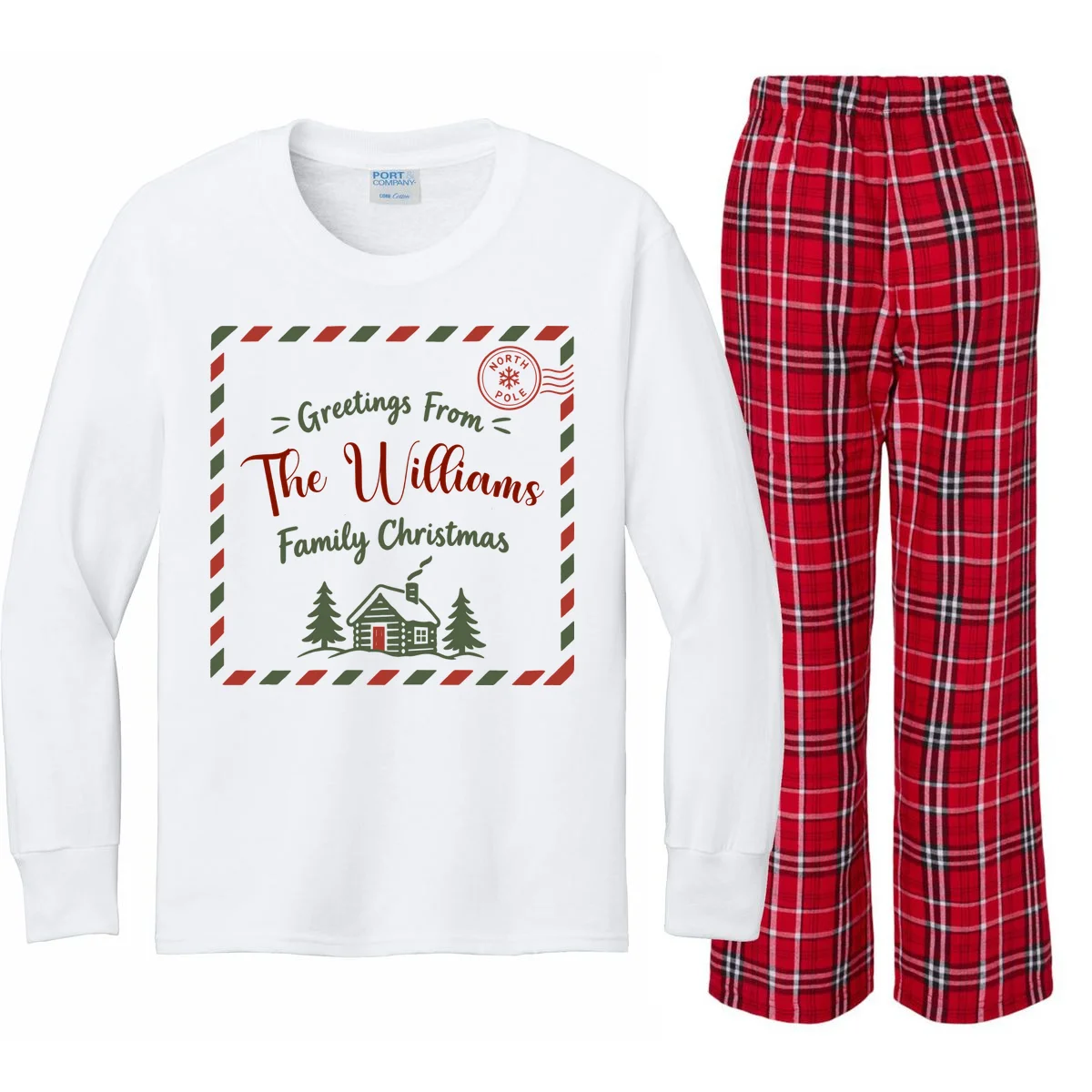 Custom Personalized “Greetings From” Family Christmas Name Kids Long Sleeve Pajamas - Front