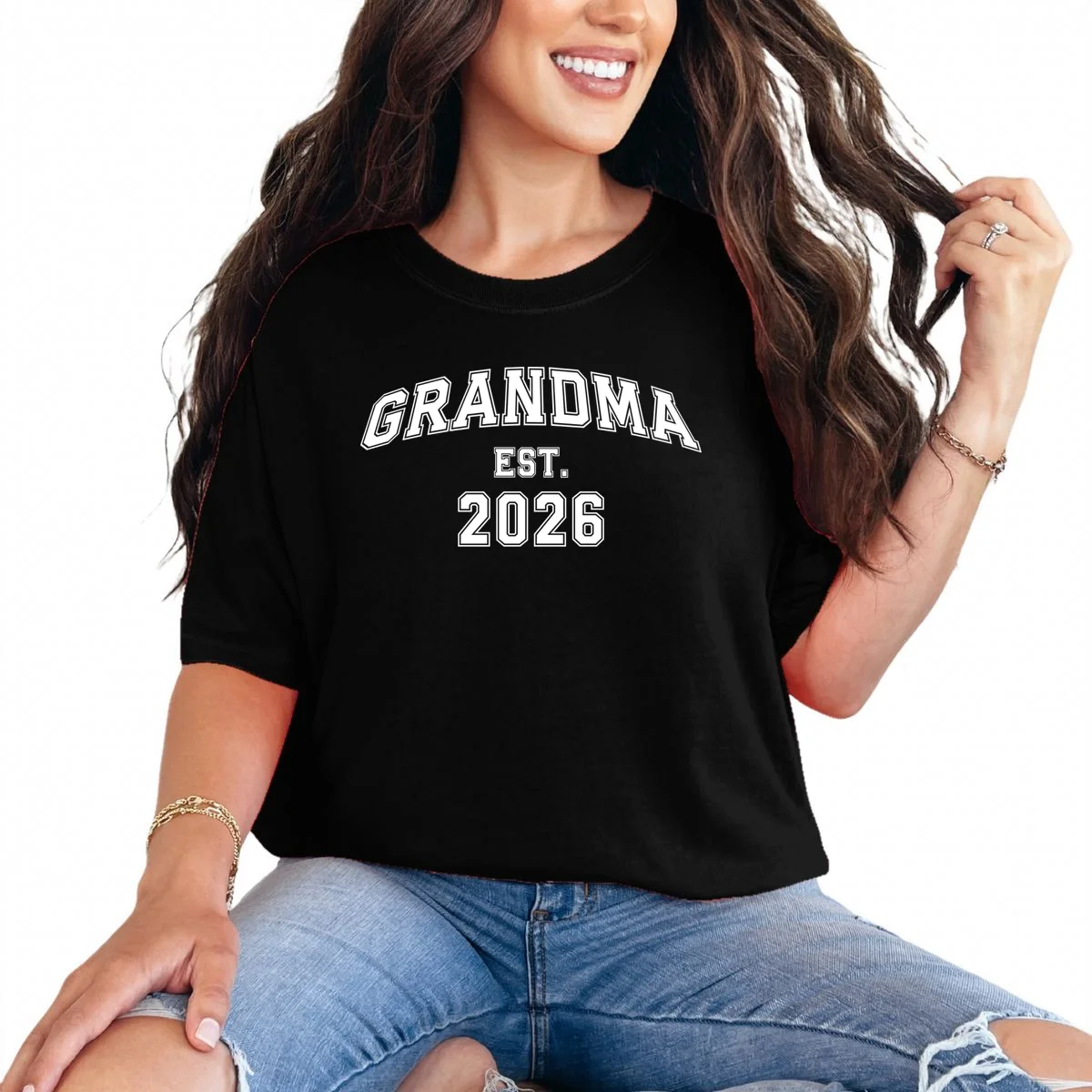 Custom Grandma, Grandpa, Mom, Dad Est. 2026 Custom Text and YearT-Shirt - Front