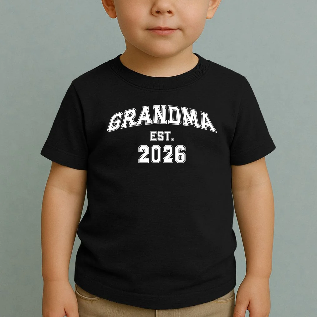 Custom Grandma, Grandpa, Mom, Dad Est. 2026 Custom Text and YearToddler T-Shirt - Front 1
