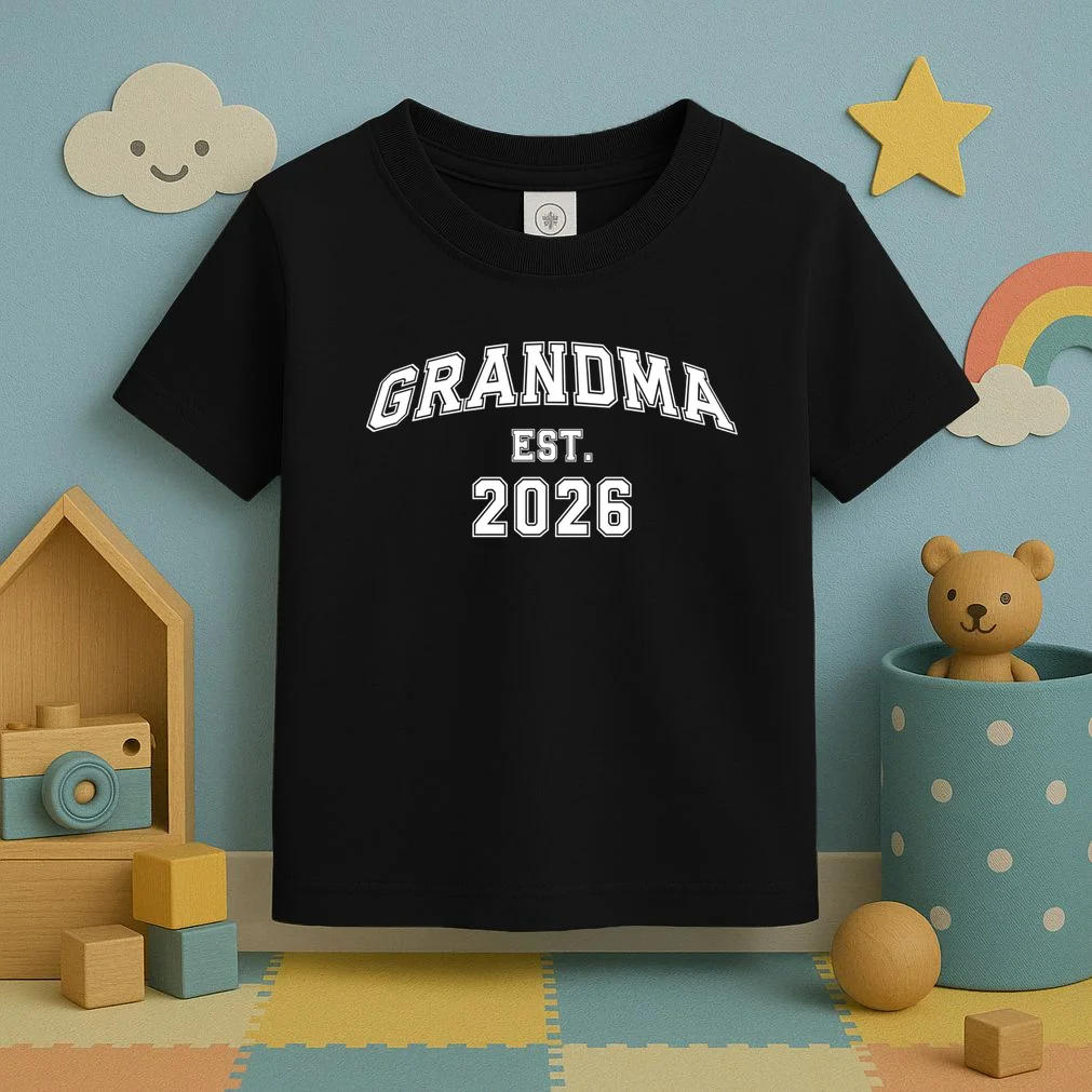 Custom Grandma, Grandpa, Mom, Dad Est. 2026 Custom Text and YearToddler T-Shirt - Front 2