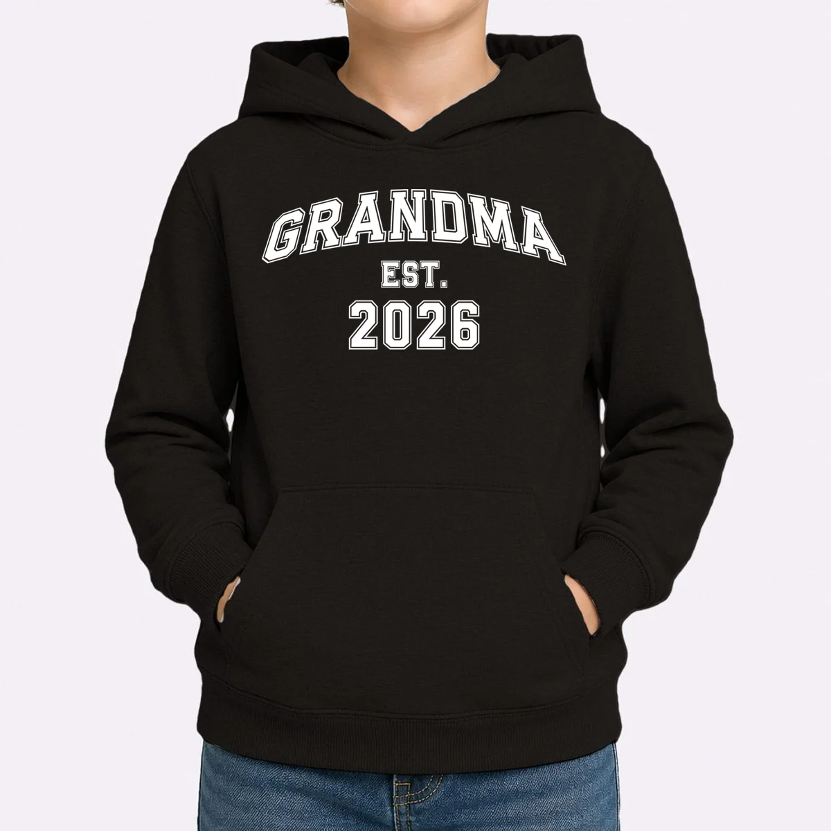 Custom Grandma, Grandpa, Mom, Dad Est. 2026 Custom Text and YearKids Hoodie - Front 1