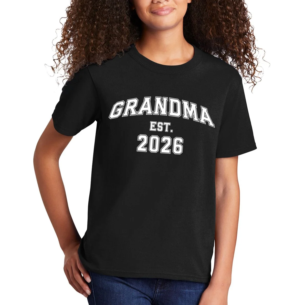 Custom Grandma, Grandpa, Mom, Dad Est. 2026 Custom Text and YearKids T-Shirt - Front 1