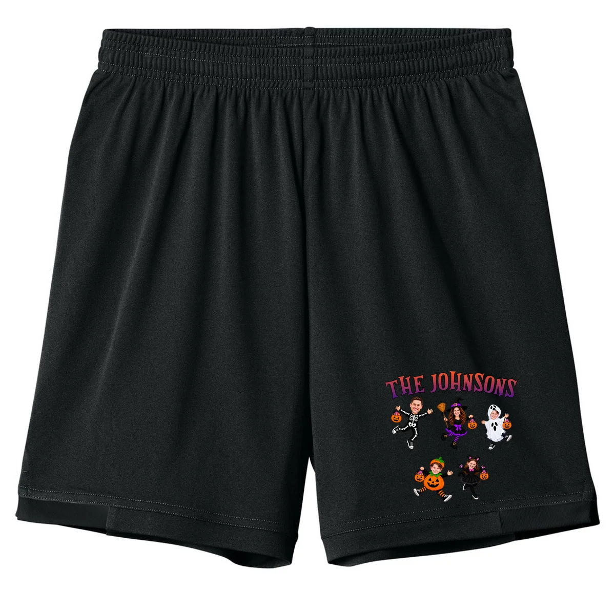 Personalized Halloween Family Photo Kids Shorts - Custom Faces & Name - Front