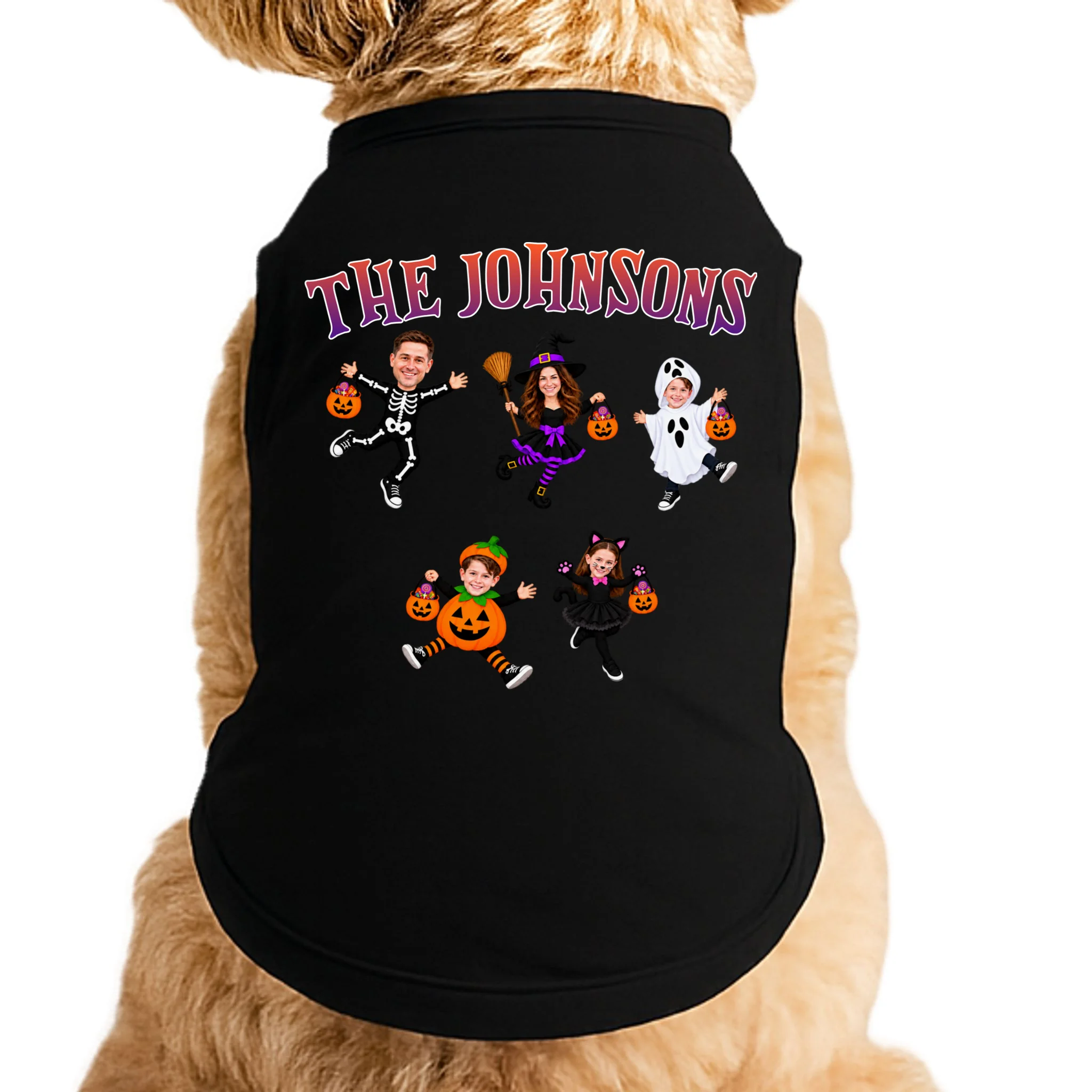 Personalized Halloween Family Photo Doggie Tank - Custom Faces & Name - Front