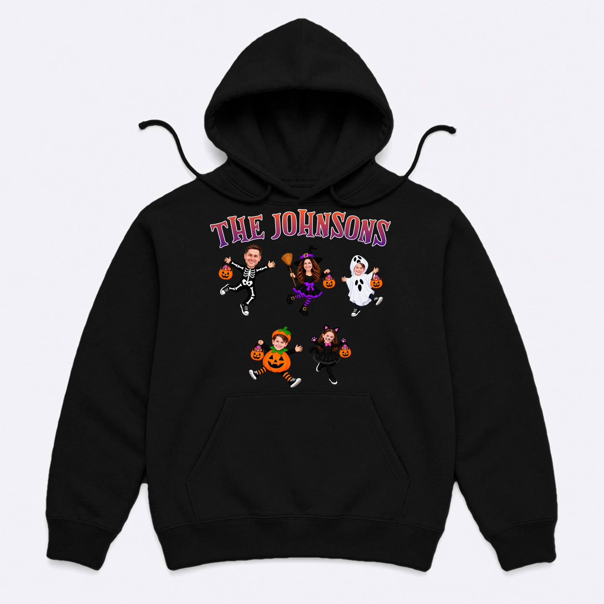 Personalized Halloween Family Photo Hoodie - Custom Faces & Name - Front