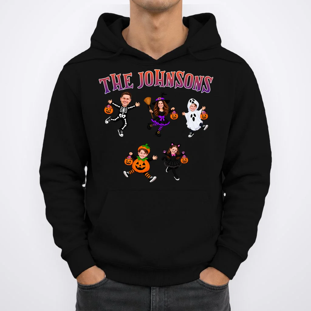 Personalized Halloween Family Photo Hoodie - Custom Faces & Name - Front 1