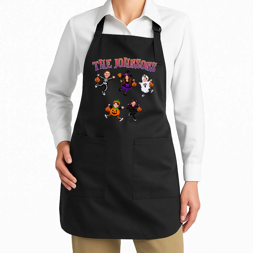 Personalized Halloween Family Photo Apron - Custom Faces & Name - Front 1