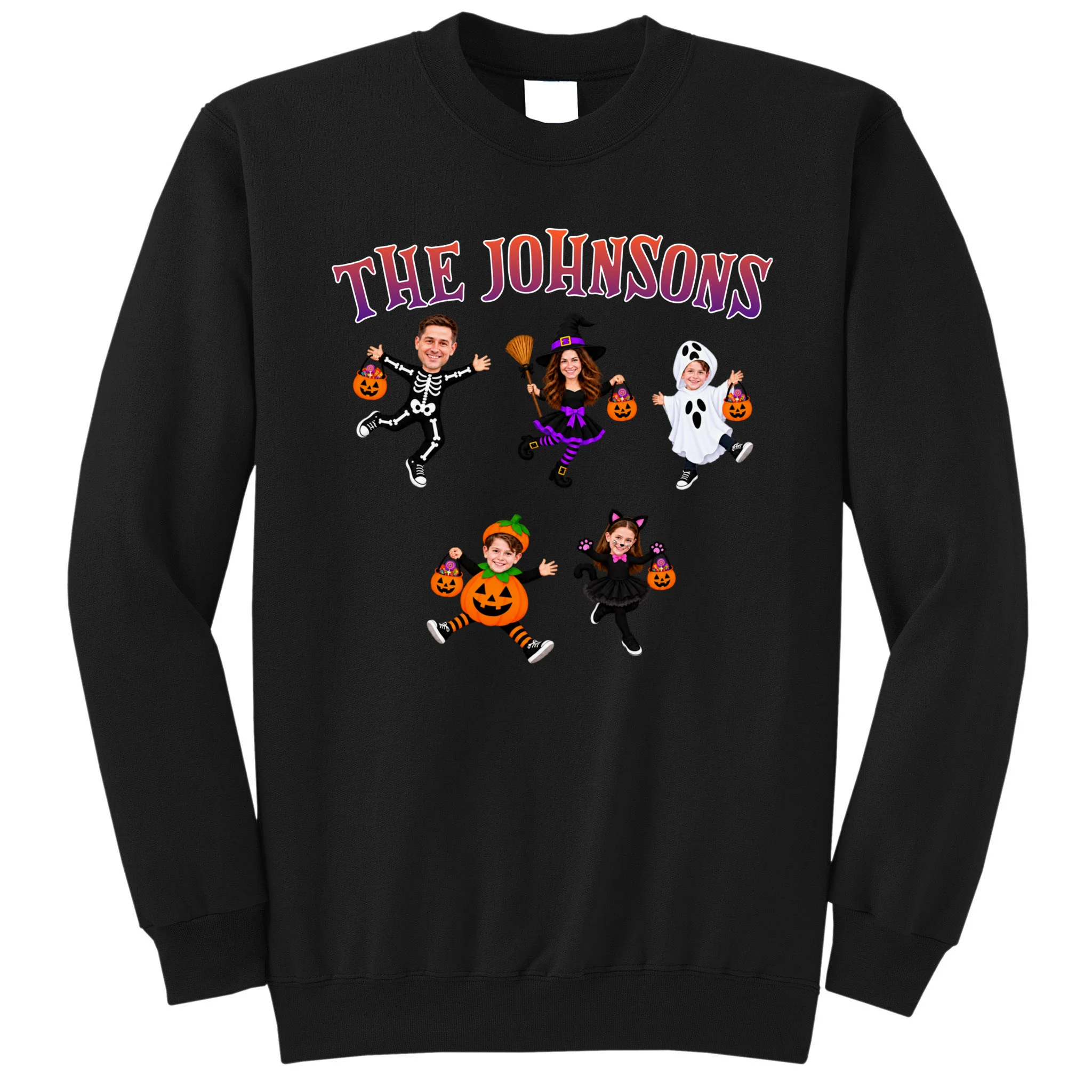 Personalized Halloween Family Photo Sweatshirt - Custom Faces & Name - Front