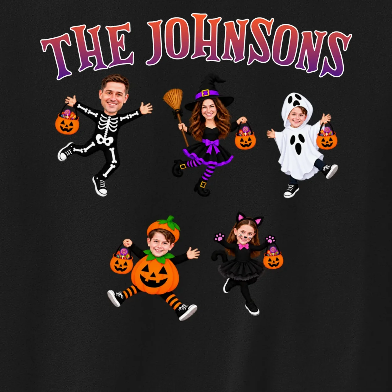 Personalized Halloween Family Photo Sweatshirt - Custom Faces & Name - Front - Close-up