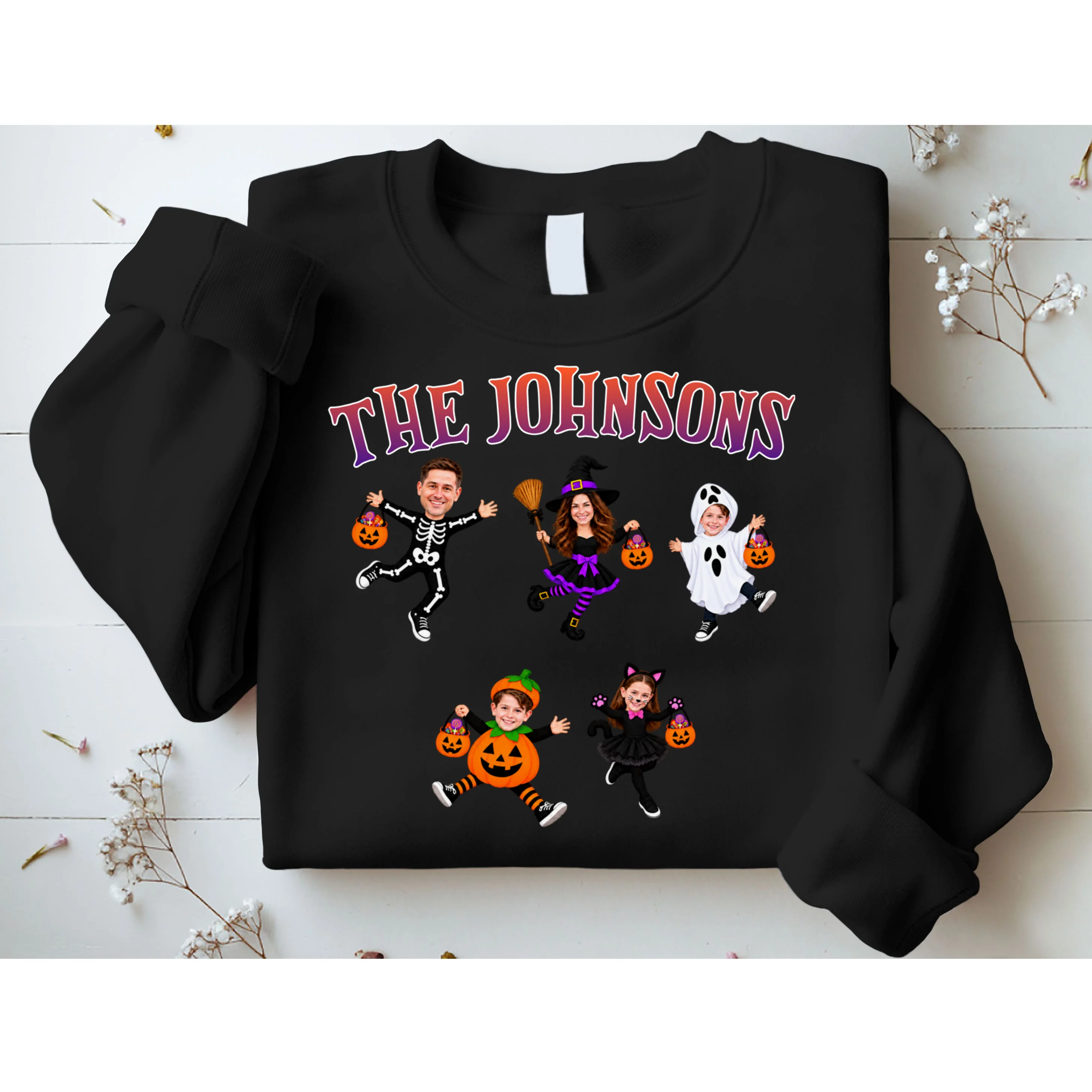 Personalized Halloween Family Photo Sweatshirt - Custom Faces & Name - Front 1