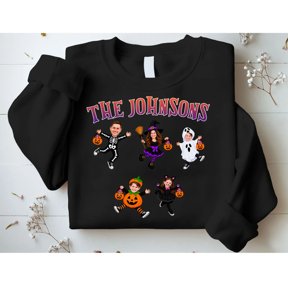 Personalized Halloween Family Photo Sweatshirt - Custom Faces & Name - Front 1