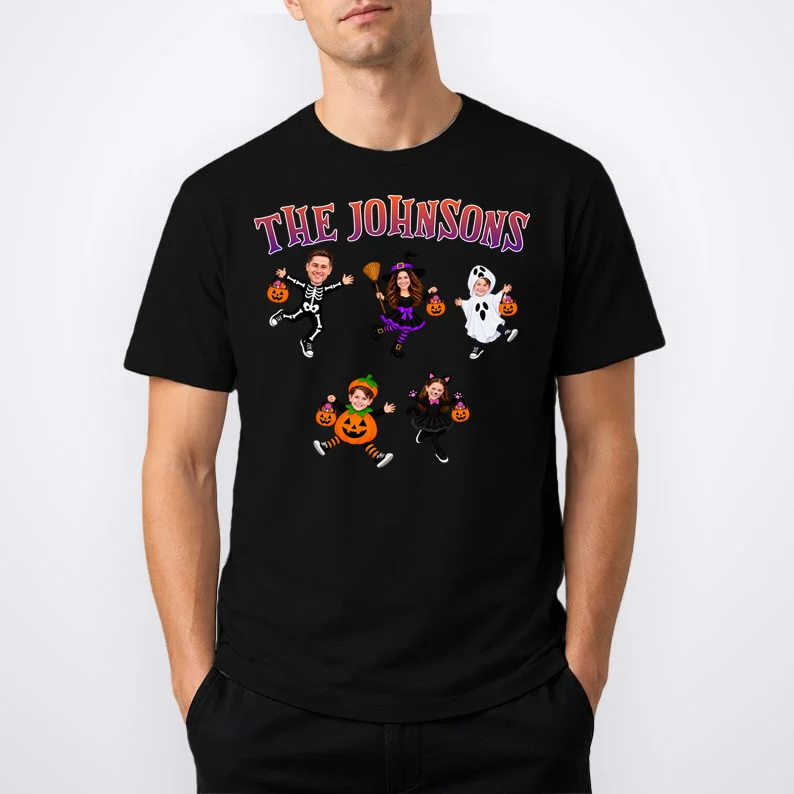 Personalized Halloween Family Photo T-Shirt - Custom Faces & Name - Front 1