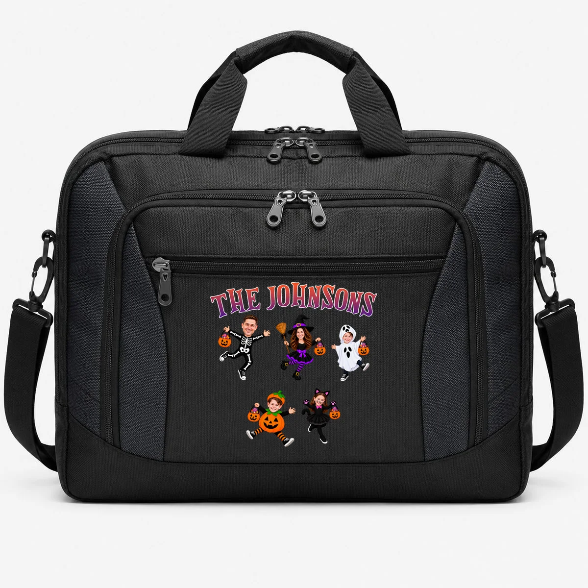 Personalized Halloween Family Photo Briefcase - Custom Faces & Name Front