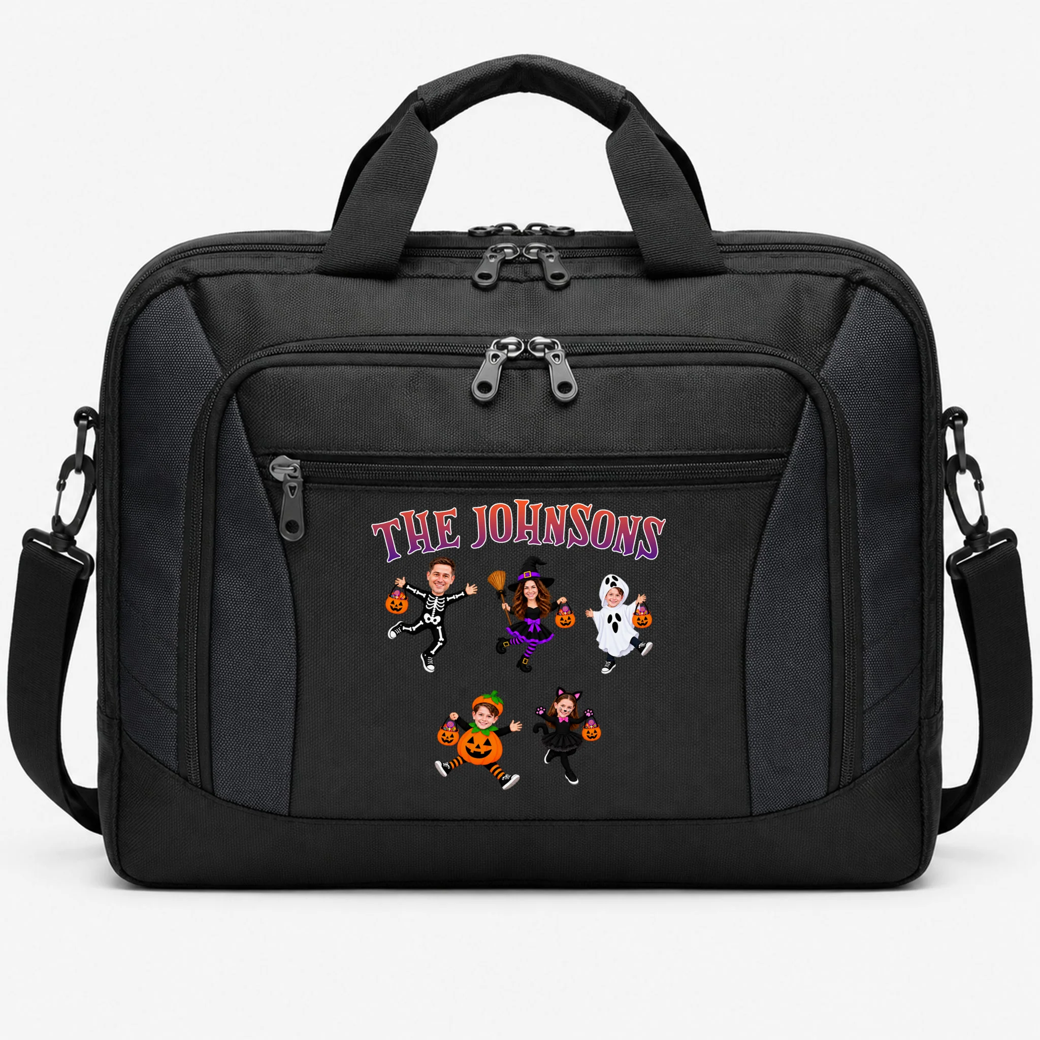 Personalized Halloween Family Photo Briefcase - Custom Faces & Name Front